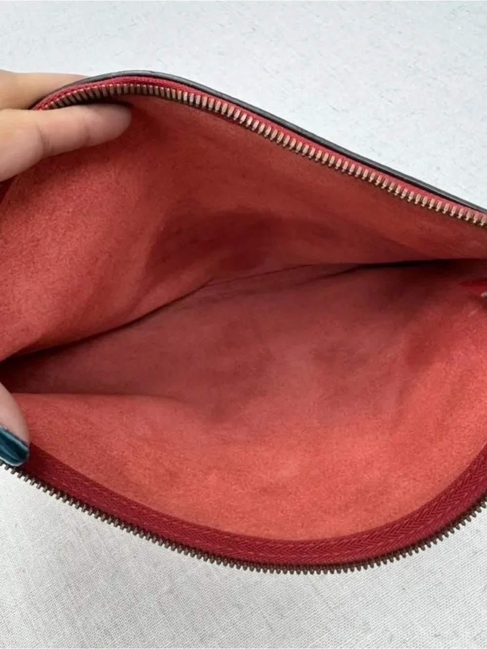 Gucci Red Leather Pouch with Green and Yellow Logo